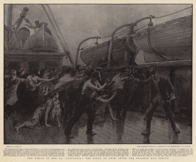 Het Wrak van de SS Lusitania, het Tafereel op het Dek na de Aanvaring door Joseph Nash
